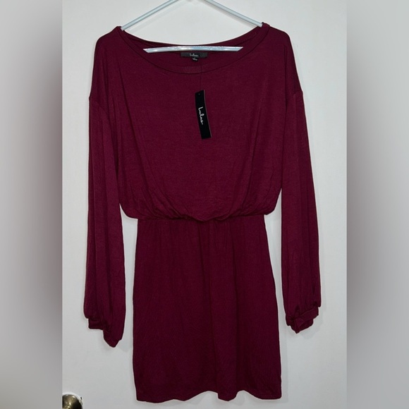 Lulu's Red Sheath Dress with Bishop Sleeves - Picture 2 of 9